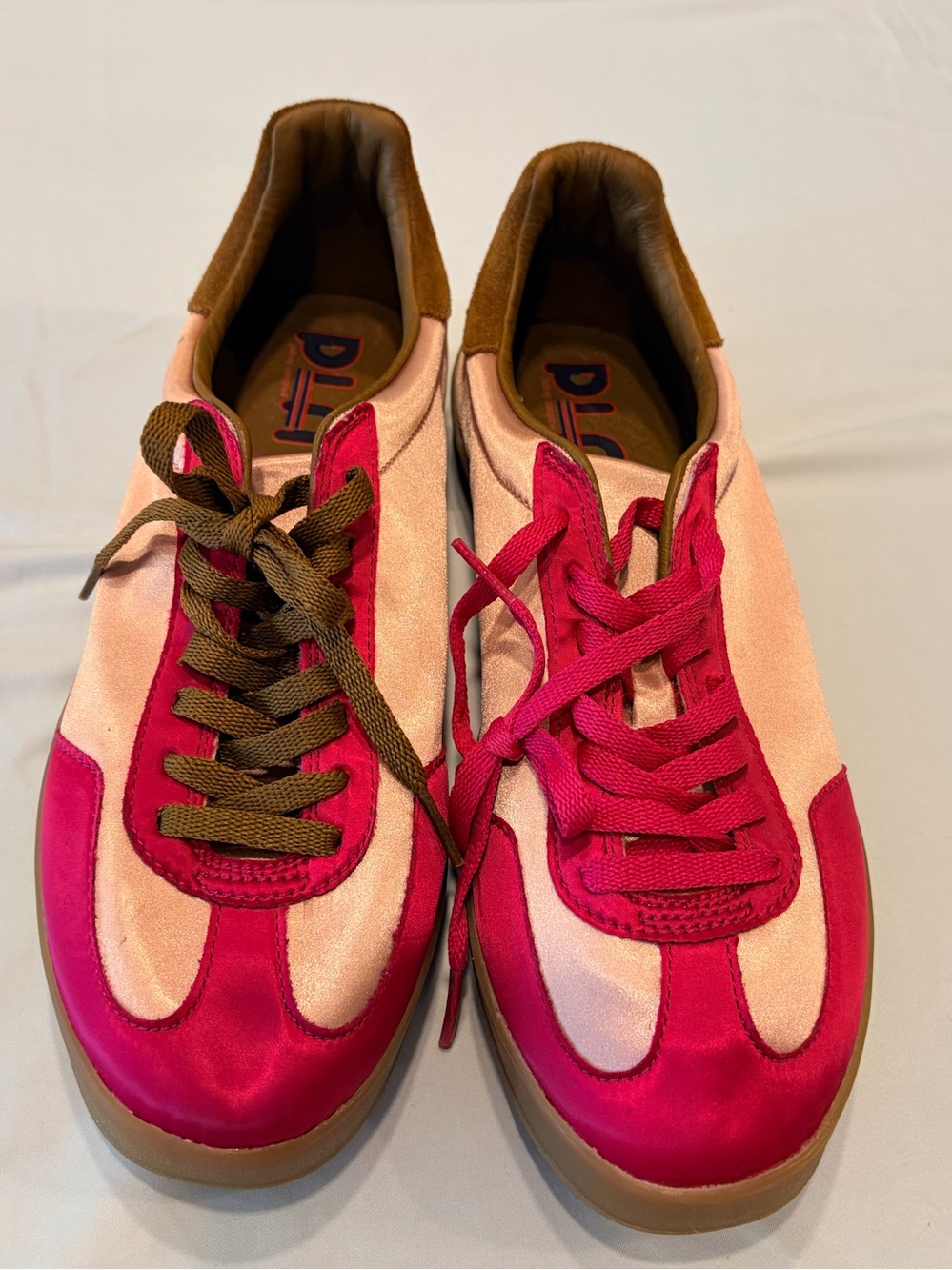 Jeffrey Campbell "In A Daze" Satin & Suede Retro Sneakers Pink Red Size 9